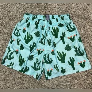 Teal Swim Trunks Cactus Print Medium George Drawstring Pocket